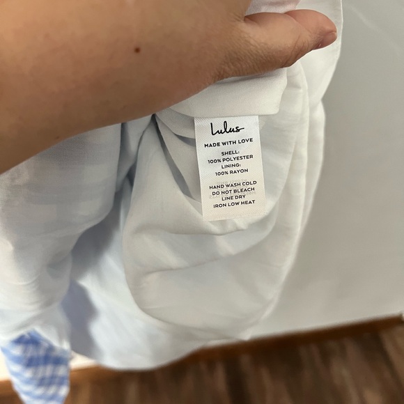 Lulus Coquette Blue and White Plaid Puff Sleeve Wrap Mini Dress XL - Picture 10 of 10